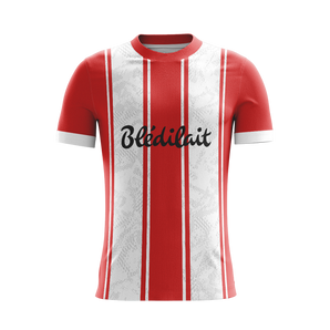 Scarlet Heritage soccer jersey front view — First XI Studio premium football kit
