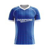 Azure Dominance soccer jersey front view — First XI Studio premium football kit