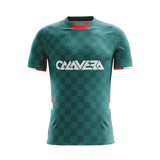 Verdant Grid soccer jersey front view — First XI Studio premium football kit
