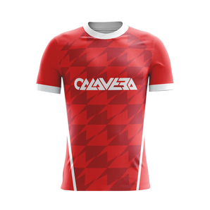 Crimson Aero soccer jersey front view — First XI Studio premium football kit
