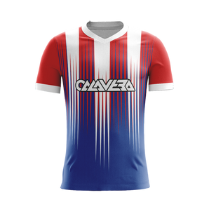 Crimson Fusion soccer jersey front view — First XI Studio premium football kit