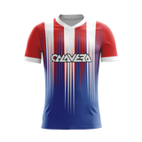 Crimson Fusion soccer jersey front view — First XI Studio premium football kit