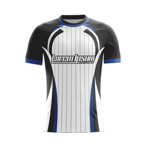 Onyx Pinstripe soccer jersey front view — First XI Studio premium football kit