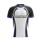 Onyx Pinstripe soccer jersey front view — First XI Studio premium football kit