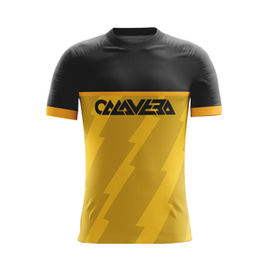 Kinetic Amber soccer jersey front view — First XI Studio premium football kit
