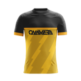 Kinetic Amber soccer jersey front view — First XI Studio premium football kit